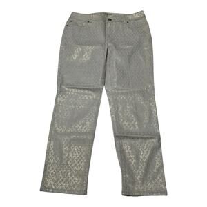 Chico's Platinum Gold Geometric Print Stretch Straight High Waist Jeans Size‎ 6